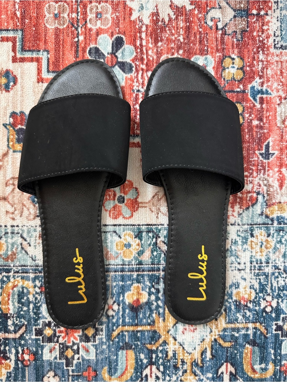 Lulu's Black Slide Mules with Wide Strap